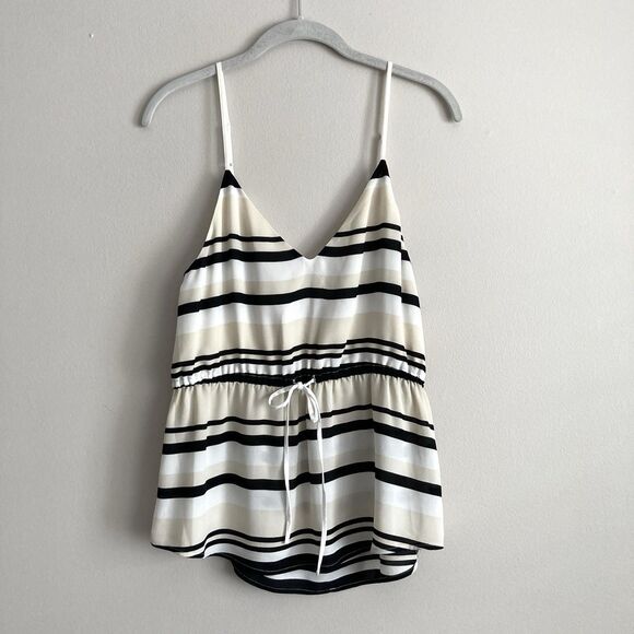 Aritzia Babaton Double V-Neck Tank Top Medium Striped Black Tan Sleeveless - Picture 1 of 11
